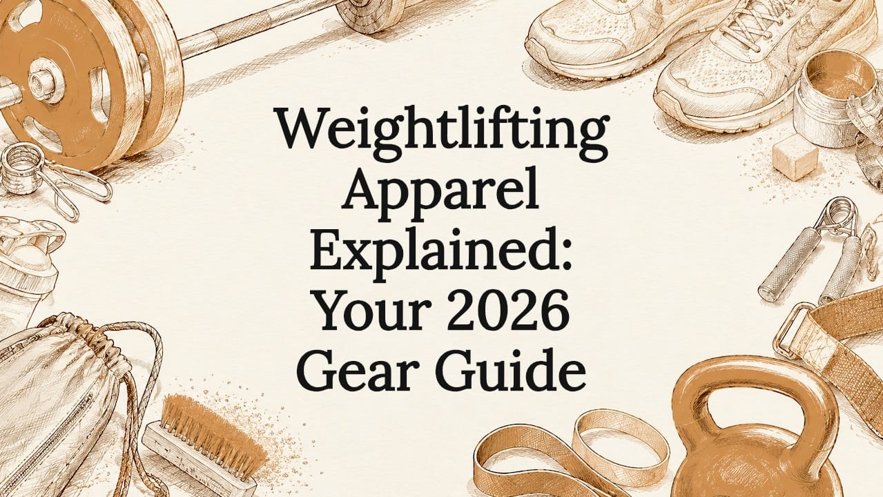 Decorative weightlifting title card illustration