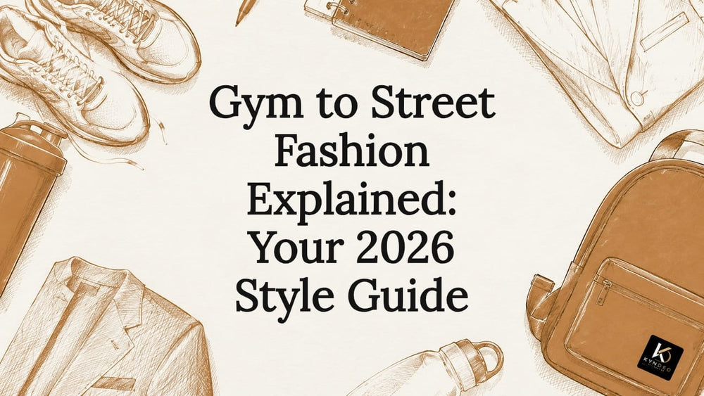 Illustrated decorative title card with gym and street fashion elements