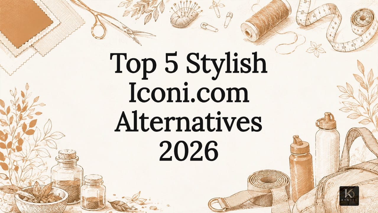 Decorative title card with activewear and botanical illustrations