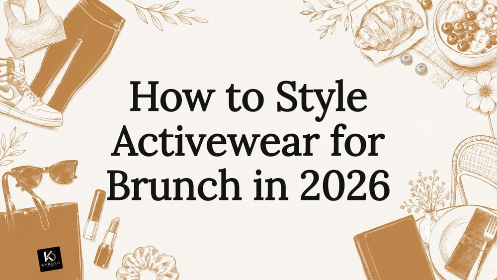 Decorative title card with activewear and brunch themed illustrations