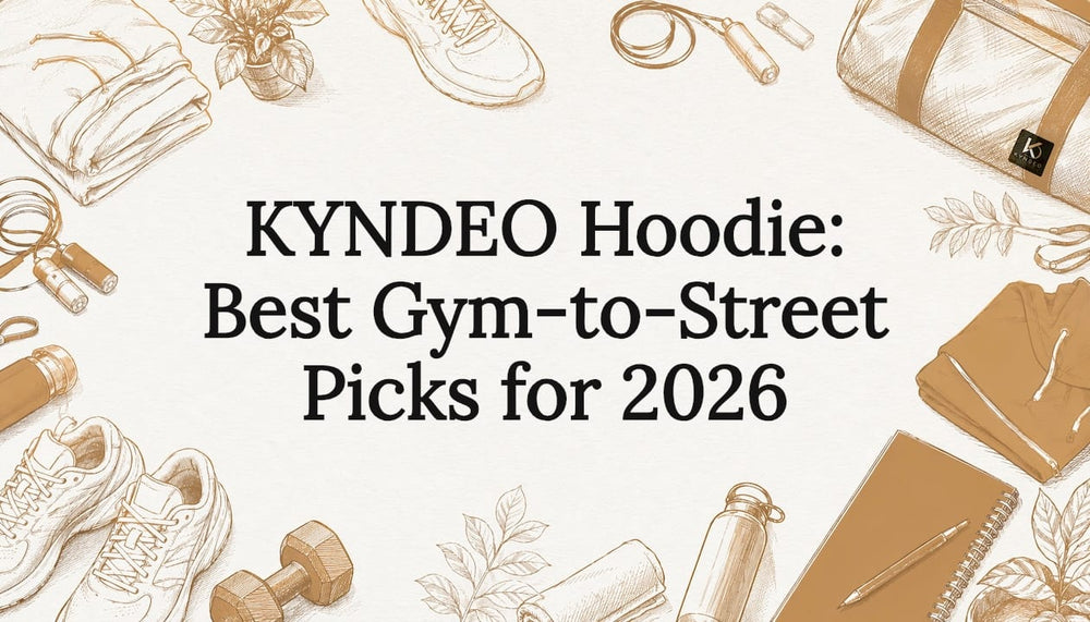 Decorative title card illustration with hoodie and gym gear sketches