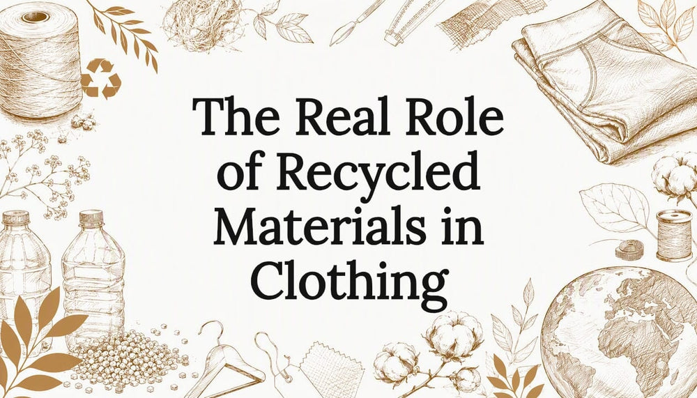Decorative title card with recycled materials illustration