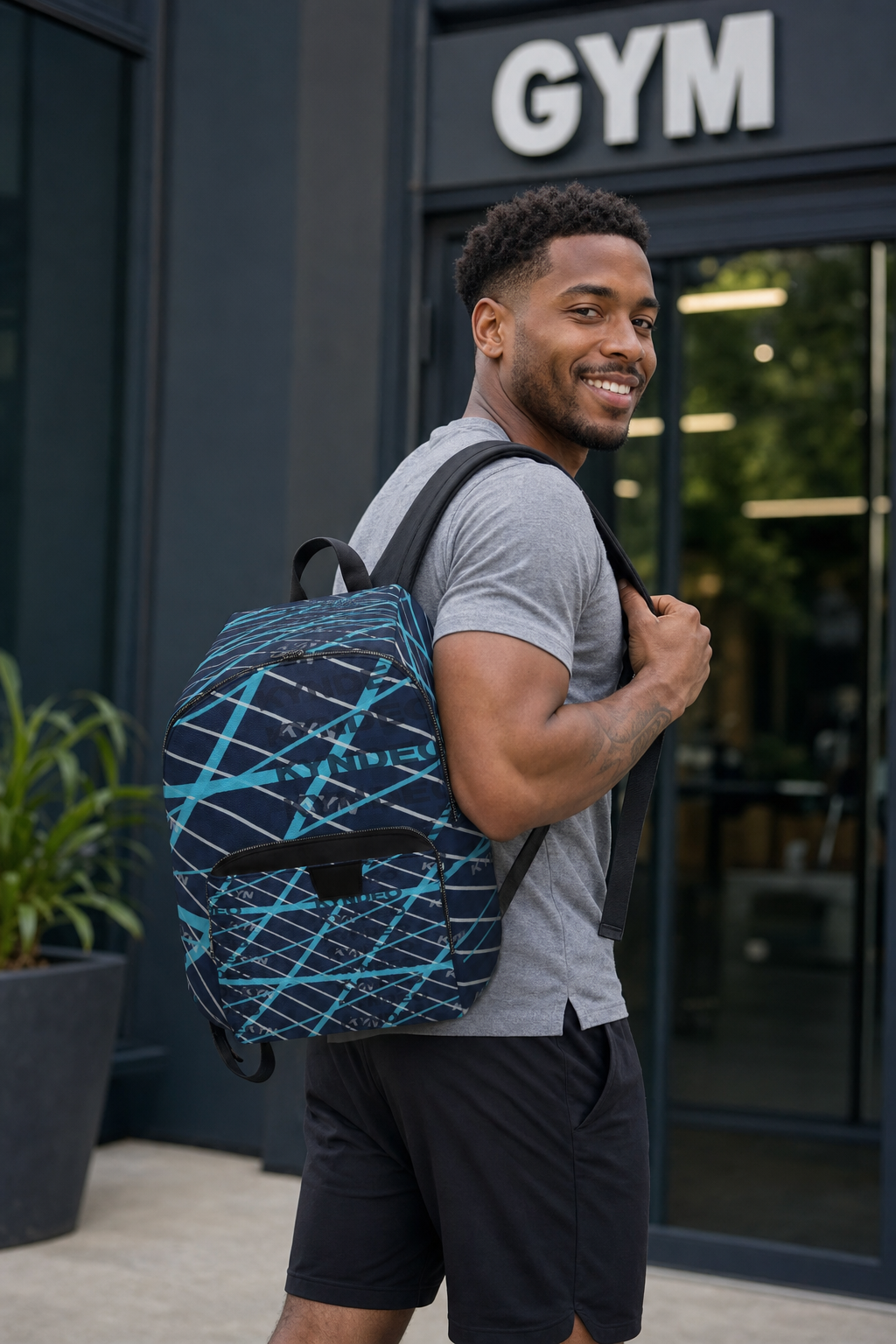 KYNDEO Leather Backpack - Aqua Grid