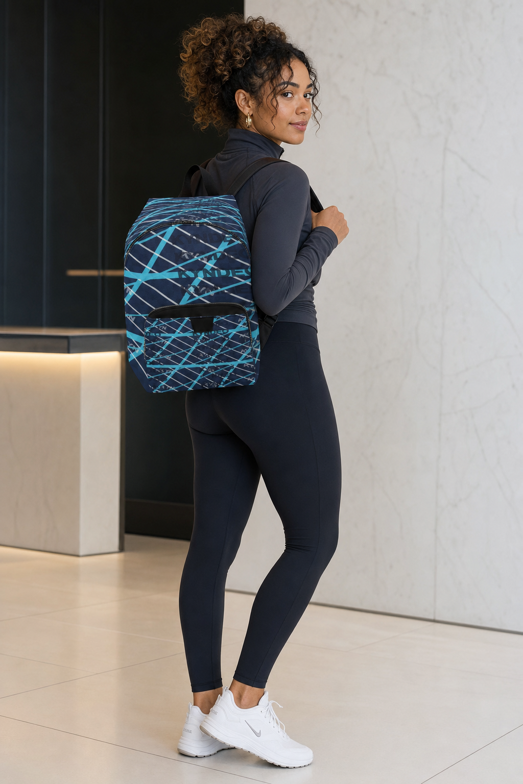 KYNDEO Leather Backpack - Aqua Grid