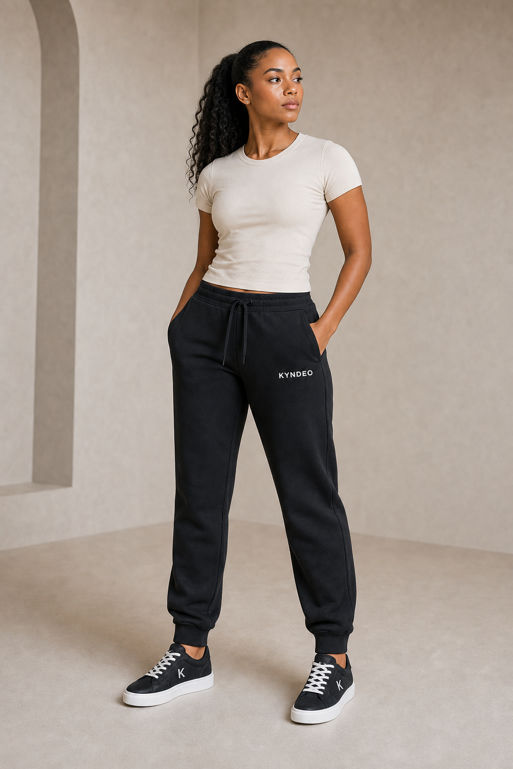 KYNDEO Noir Ivory Women's Joggers — Black-owned premium activewear joggers for gym, street, and everyday movement