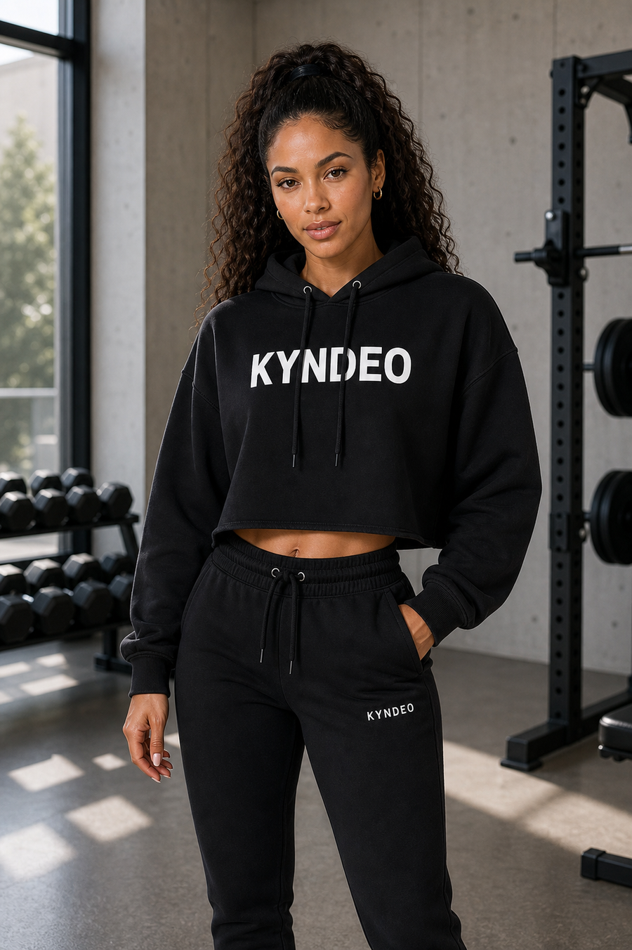 KYNDEO Noir Ivory Cut-Off Hoodie