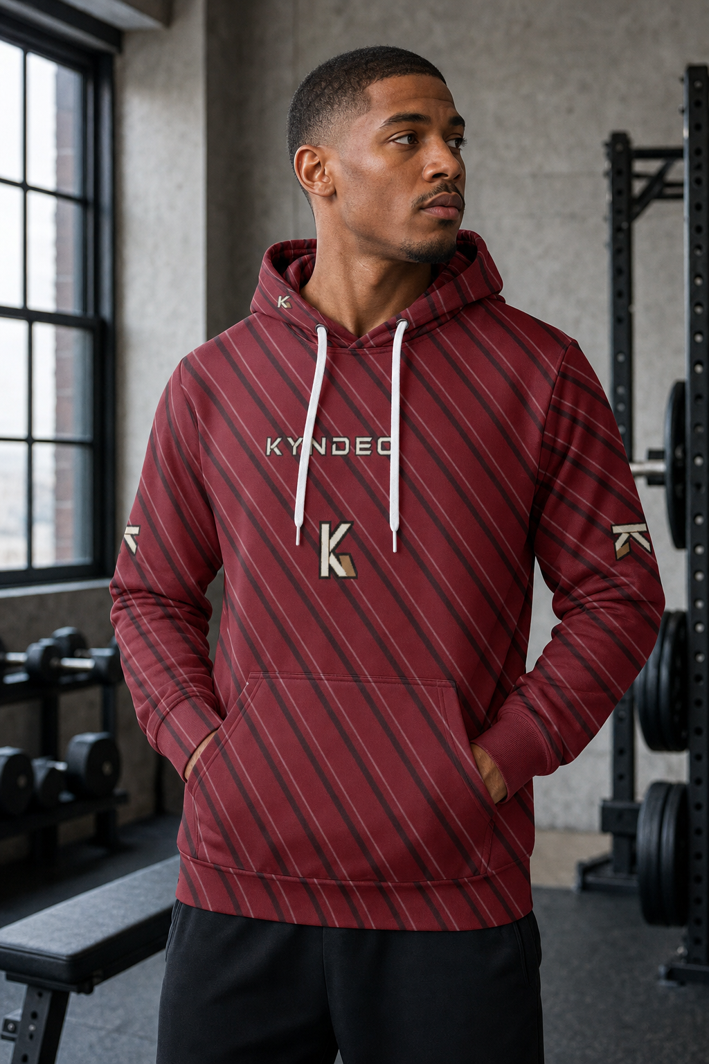 KYNDEO Men's Maison Grid Hoodie - Crimson Line