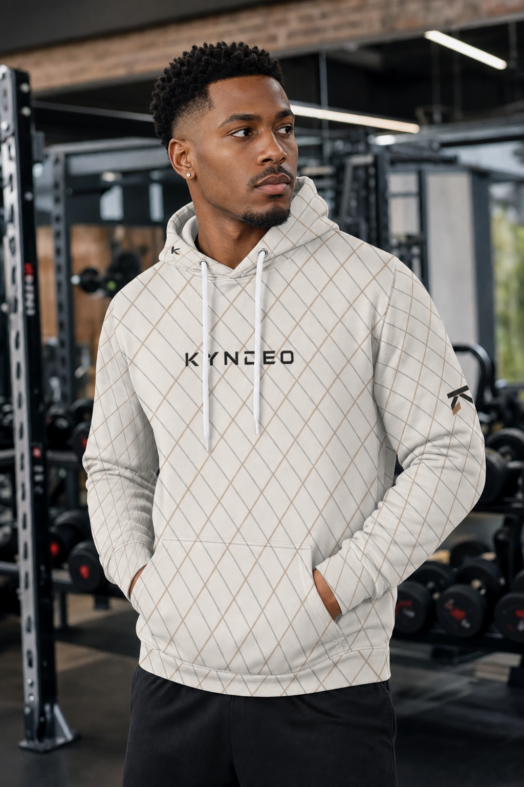 KYNDEO Men's Maison Grid Hoodie - Ivory Line
