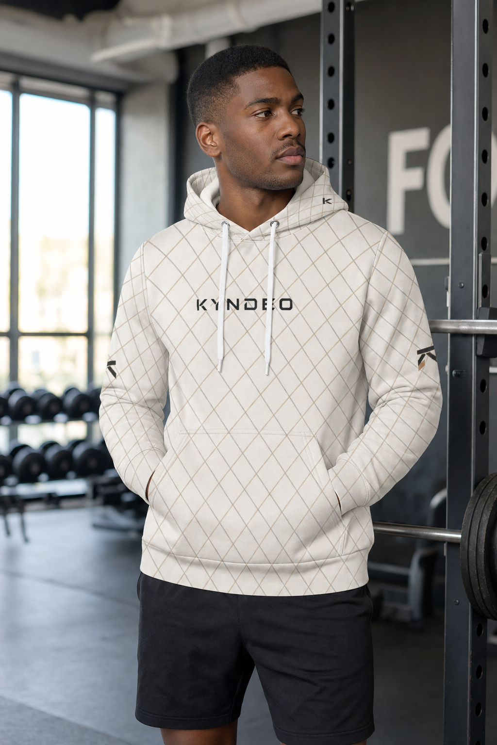 KYNDEO Men's Maison Grid Hoodie - Ivory Line