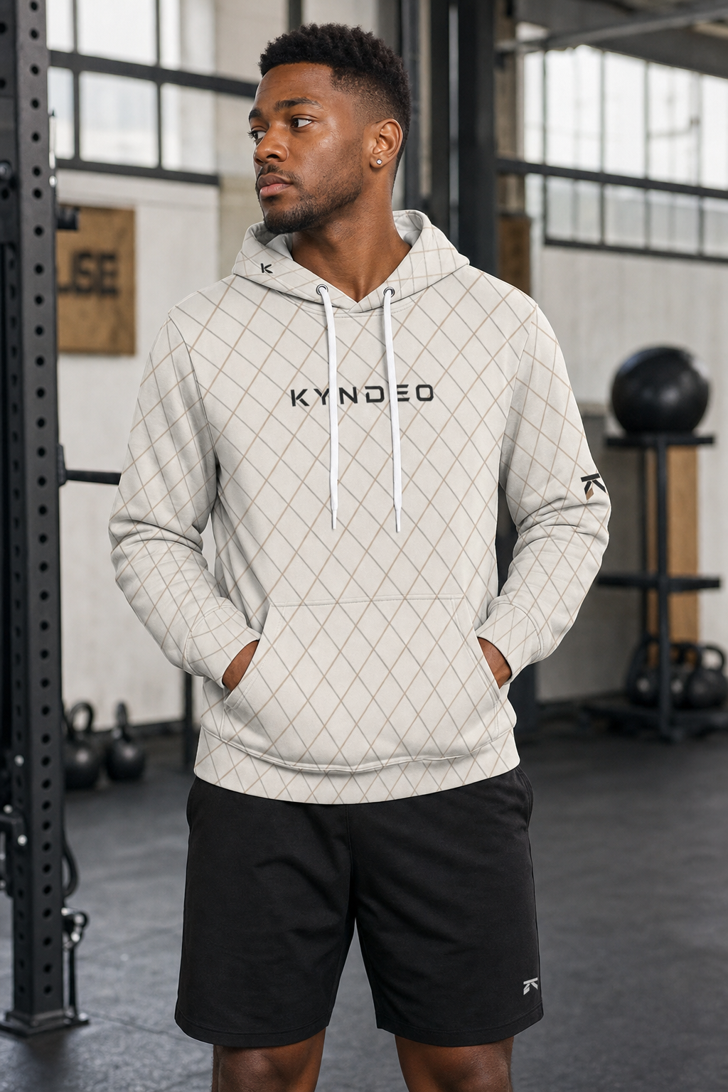 KYNDEO Men's Maison Grid Hoodie - Ivory Line