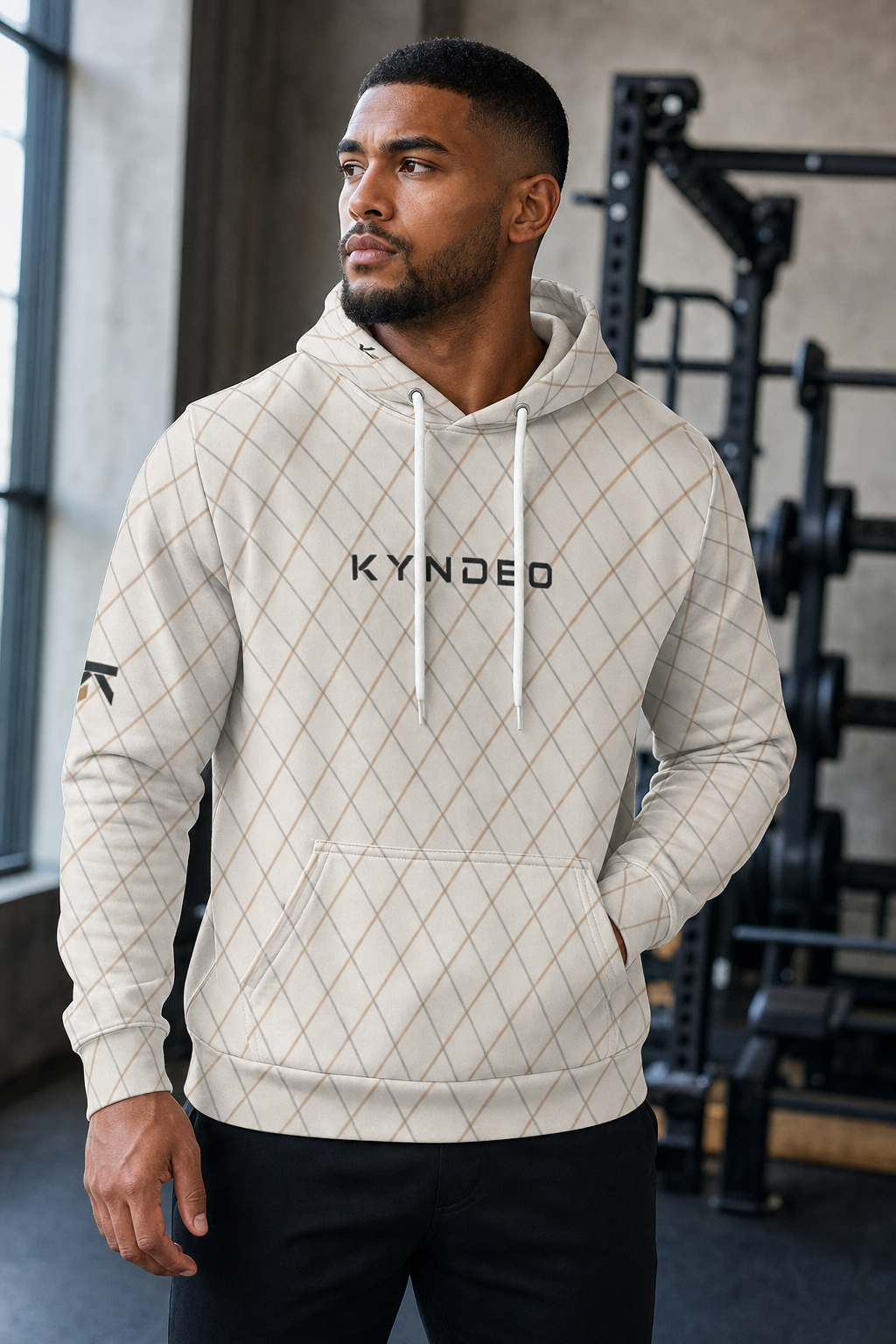 KYNDEO Men's Maison Grid Hoodie - Ivory Line