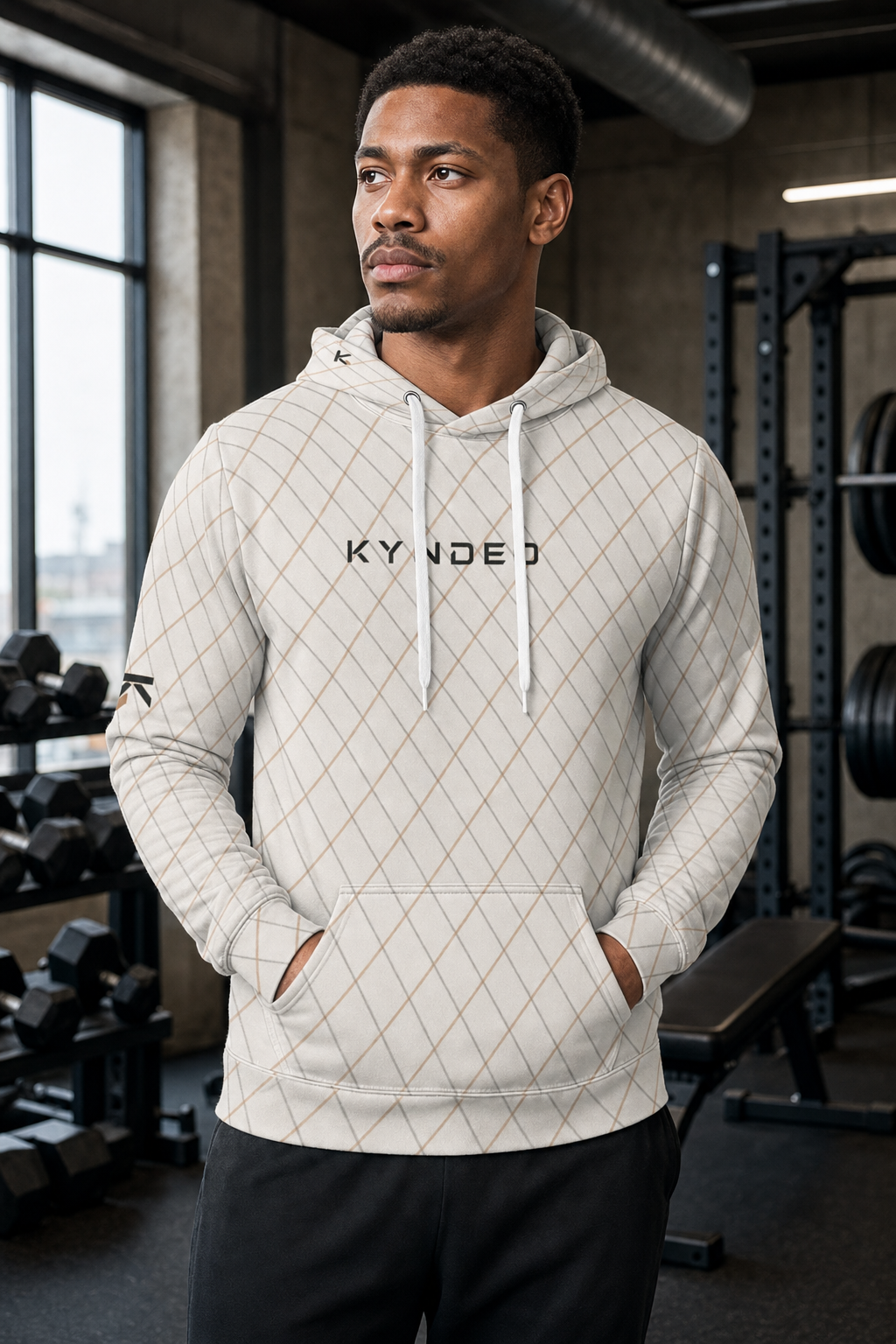 KYNDEO Men's Maison Grid Hoodie - Ivory Line