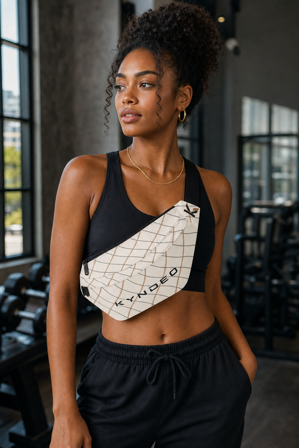 KYNDEO Motion Sling Fanny Pack - Ivory Grid