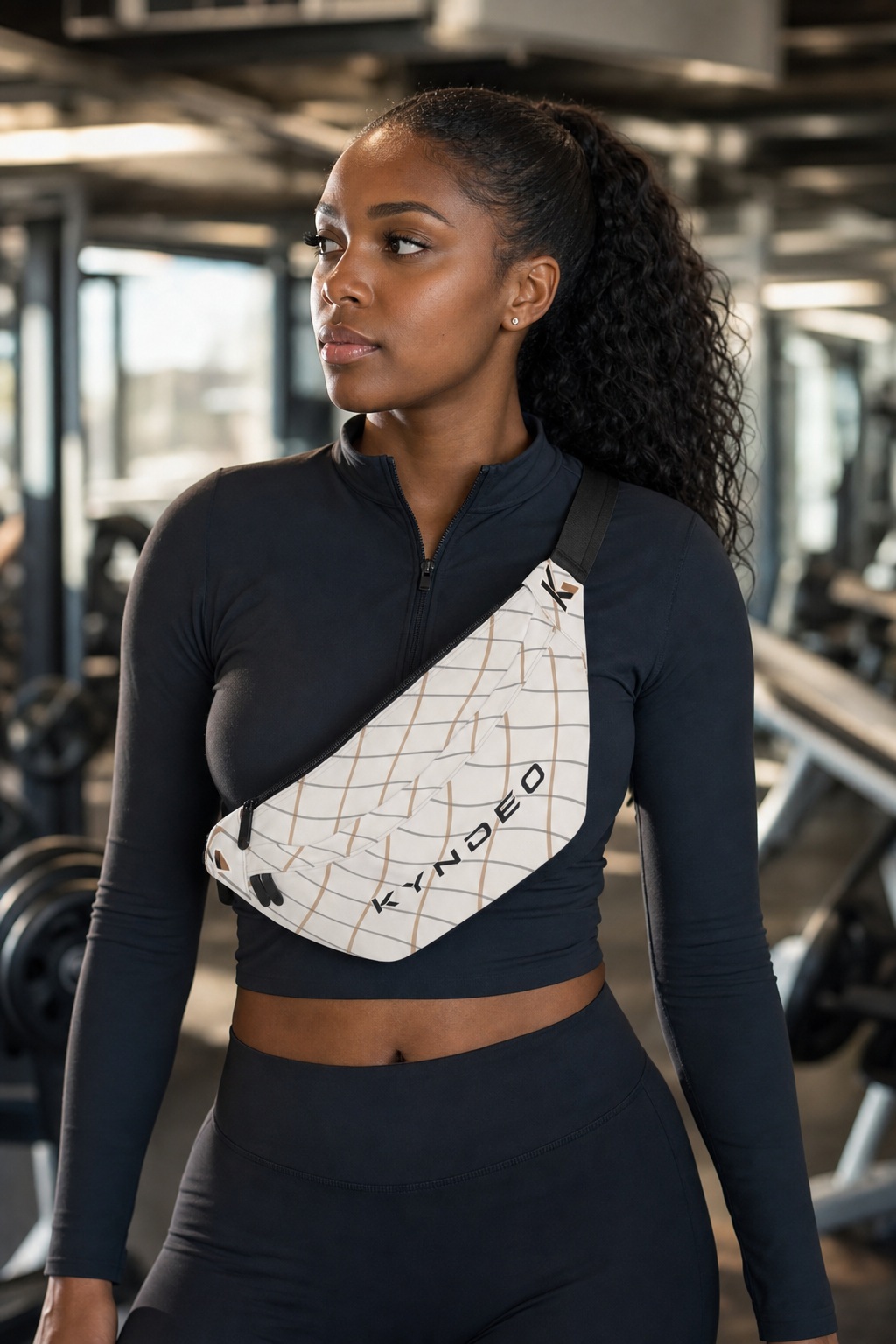 KYNDEO Motion Sling Fanny Pack - Ivory Grid