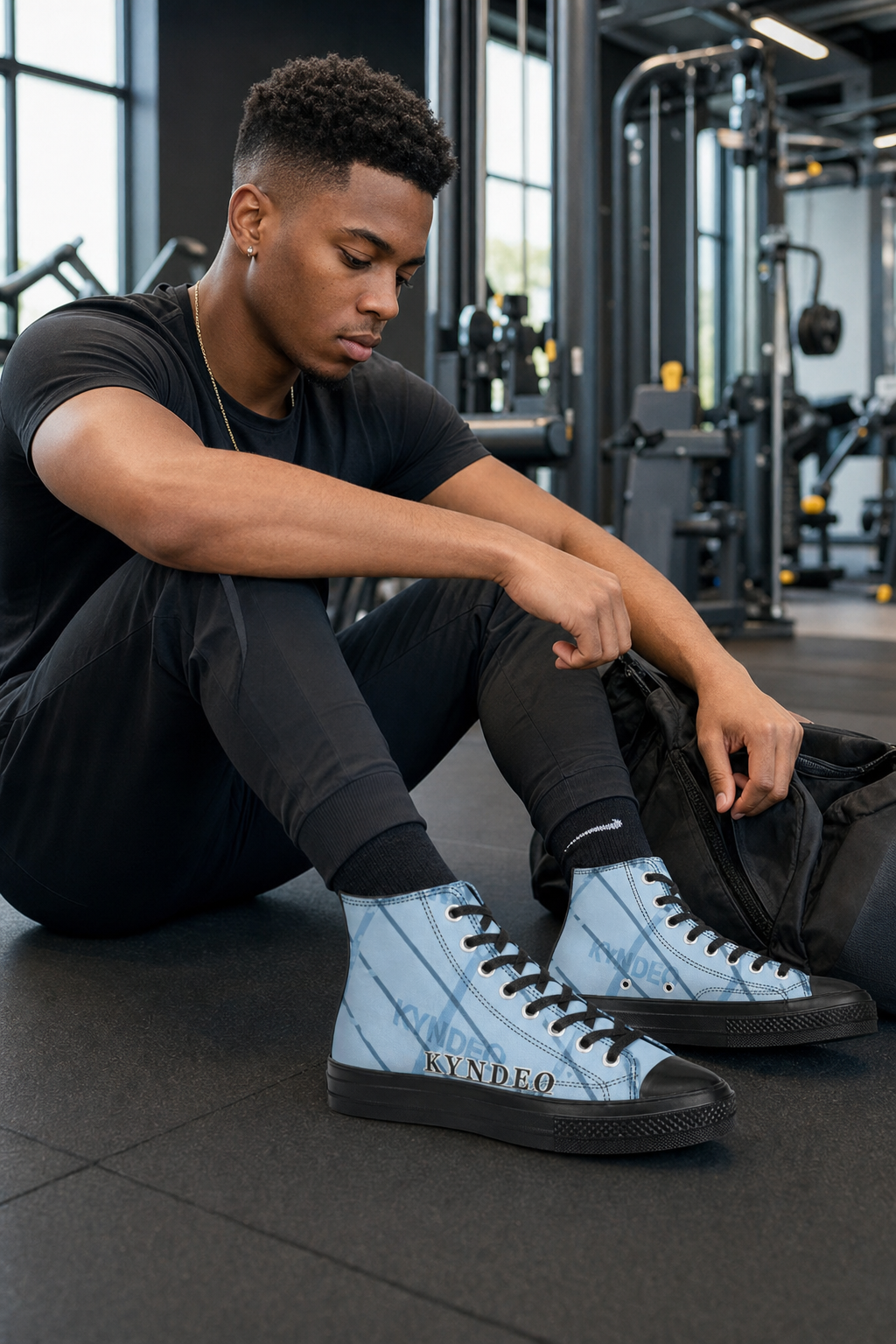 KYNDEO Court High-Top Canvas Sneaker - Sky Blue Grid