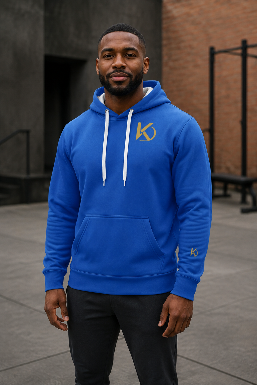 KYNDEO Forge Hoodie - Royal Signature in royal blue, complete front lifestyle view