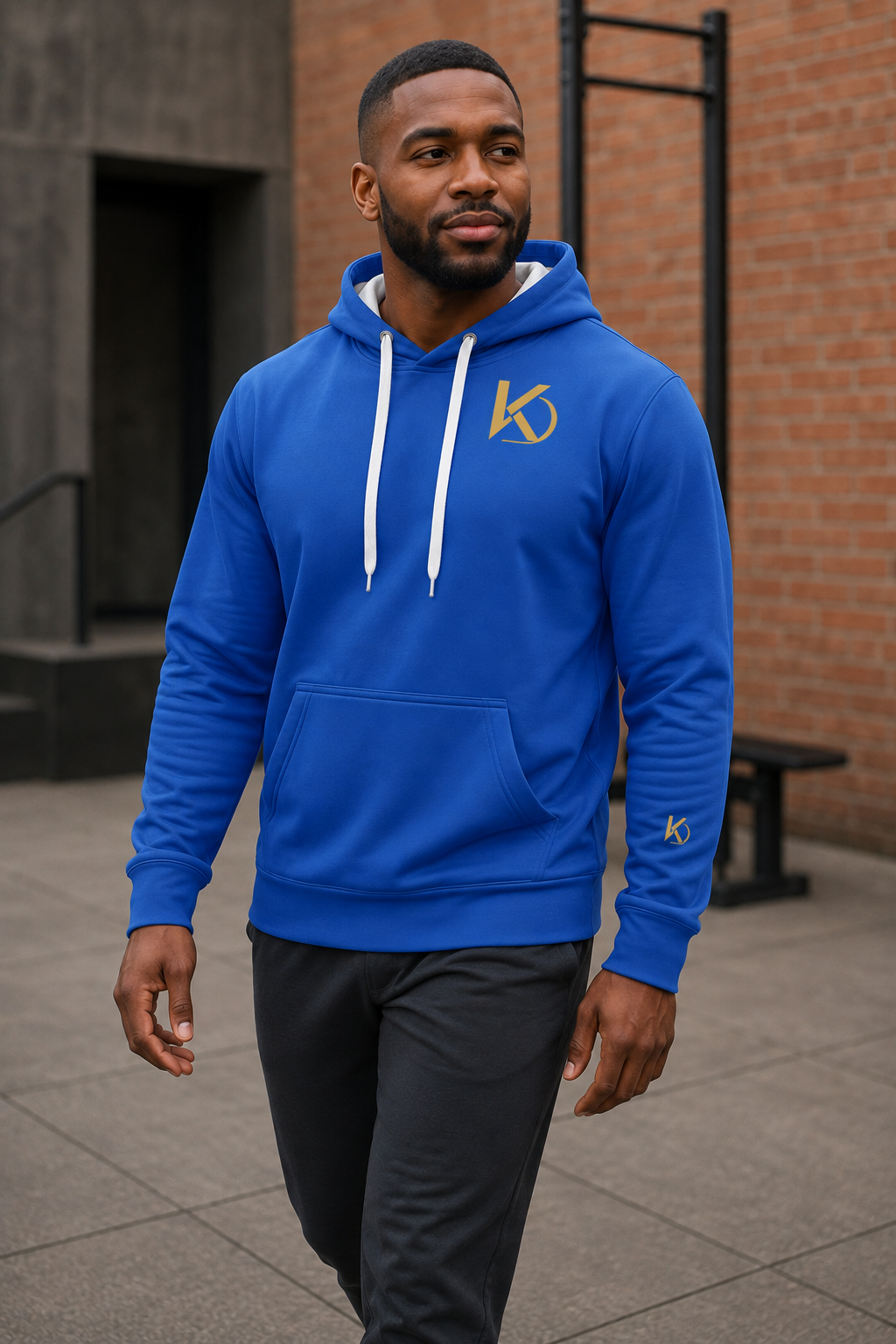 KYNDEO Forge Hoodie - Royal Signature in royal blue, front three-quarter lifestyle view