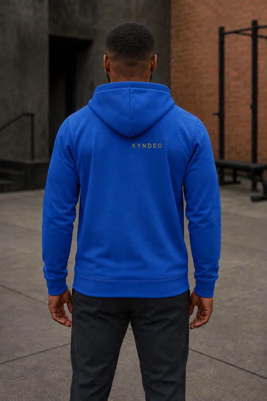 KYNDEO Forge Hoodie - Royal Signature in royal blue, complete rear view showing gold KYNDEO wordmark