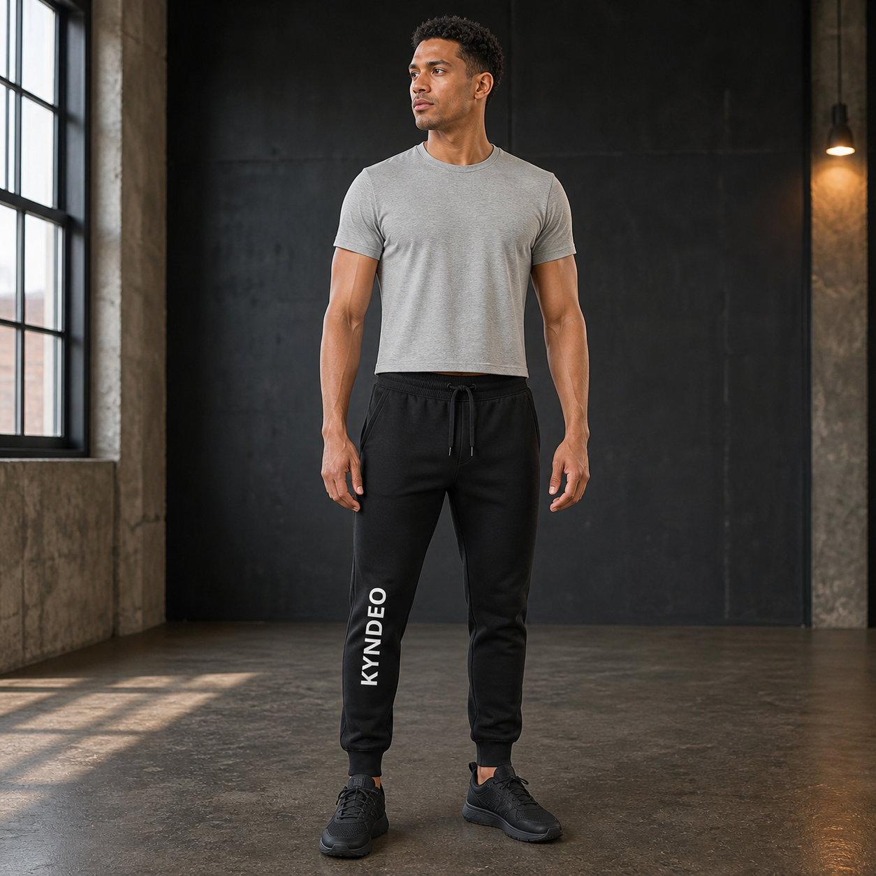 KYNDEO Hearth Fleece Sweatpant full front three-quarter view on Afro-Latino man