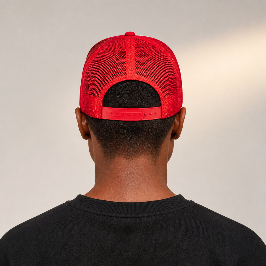 KYNDEO Emberline Trucker Red White Red complete rear snapback view