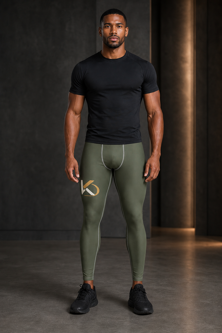 KYNDEO Night Run Tight on Black male model, complete front view