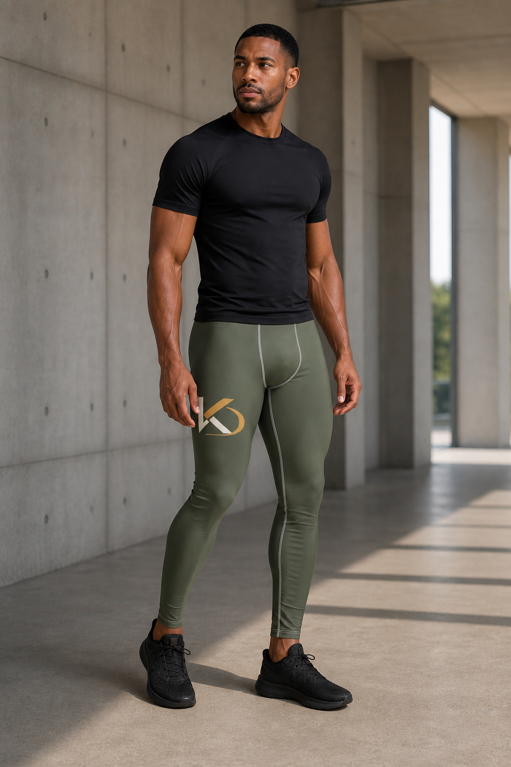 KYNDEO Night Run Tight on Afro-Latino male model, front three-quarter view