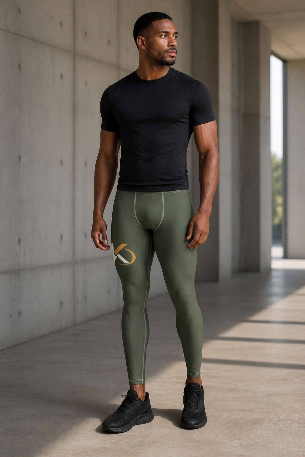 KYNDEO Night Run Tight on Black male model, alternate front three-quarter view