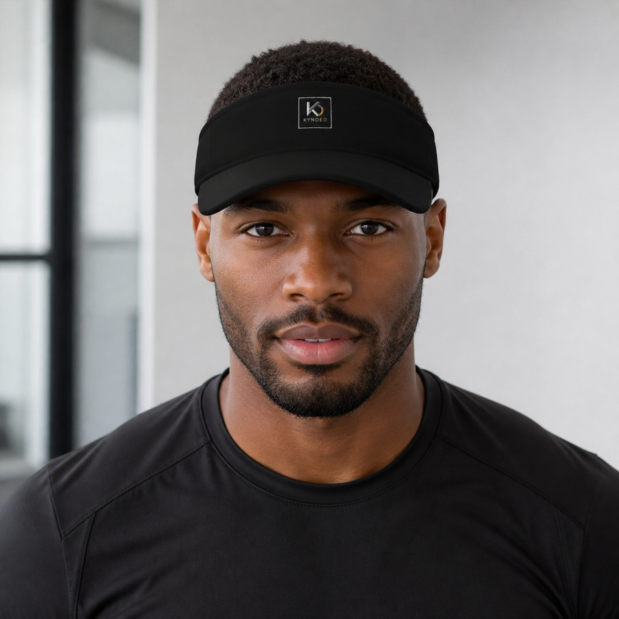 Black man wearing KYNDEO Shadowline Visor, full front view