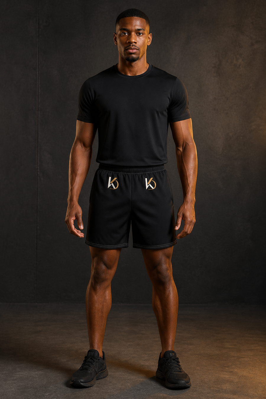 KYNDEO Stride Long Short on Black male model, complete front view