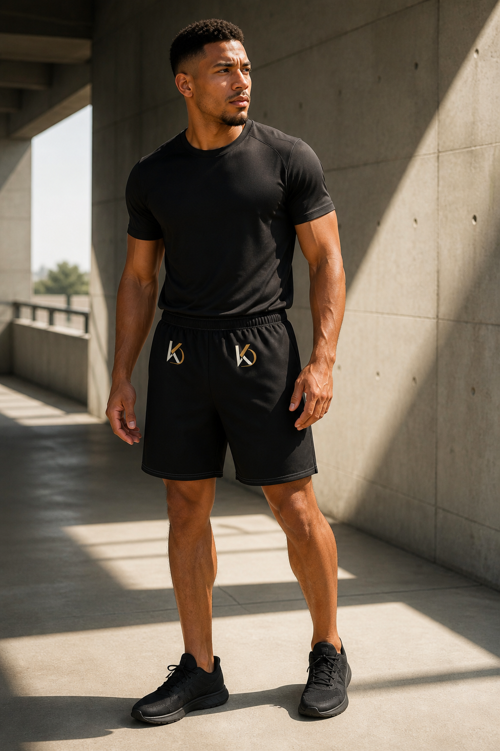 KYNDEO Stride Long Short on Afro-Latino male model, front three-quarter view