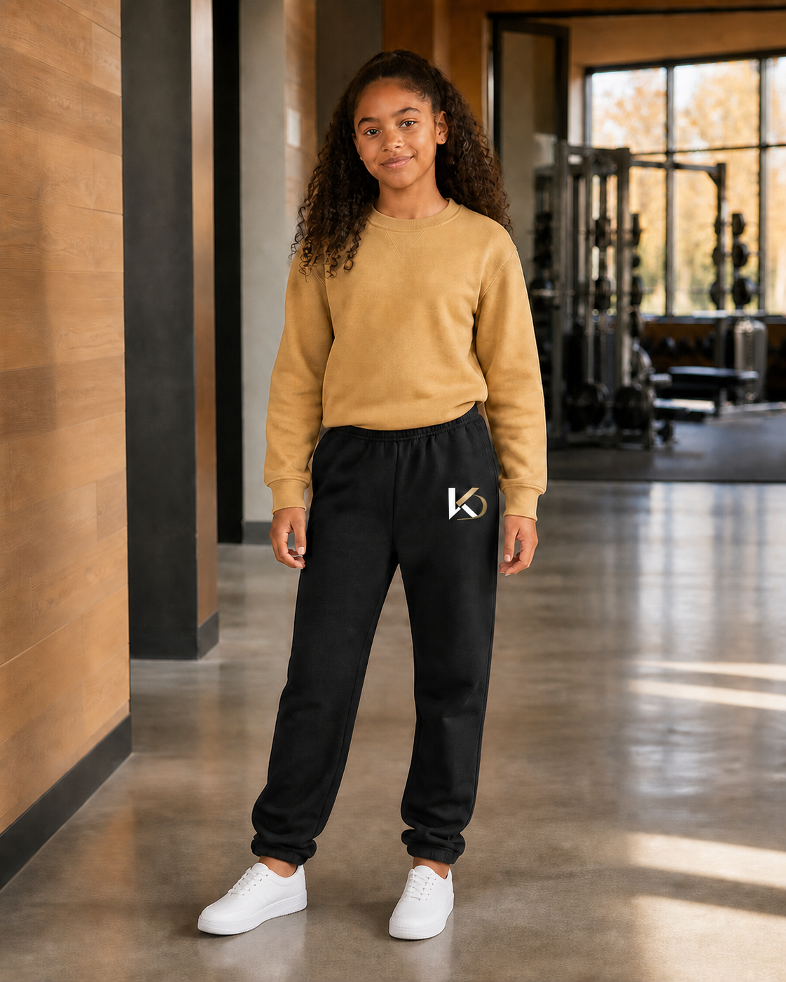 KYNDEO Youth Axis Jogger on an Afro-Latina girl model in a recreation center