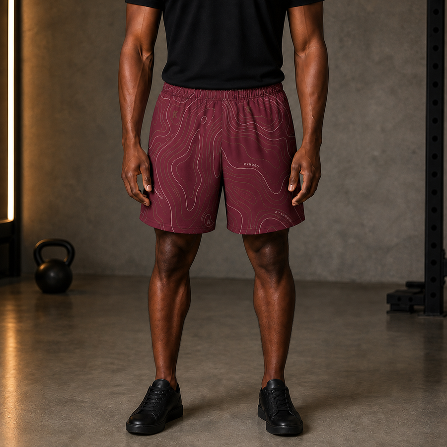 KYNDEO Oxblood Court Short complete front view on Black male athlete