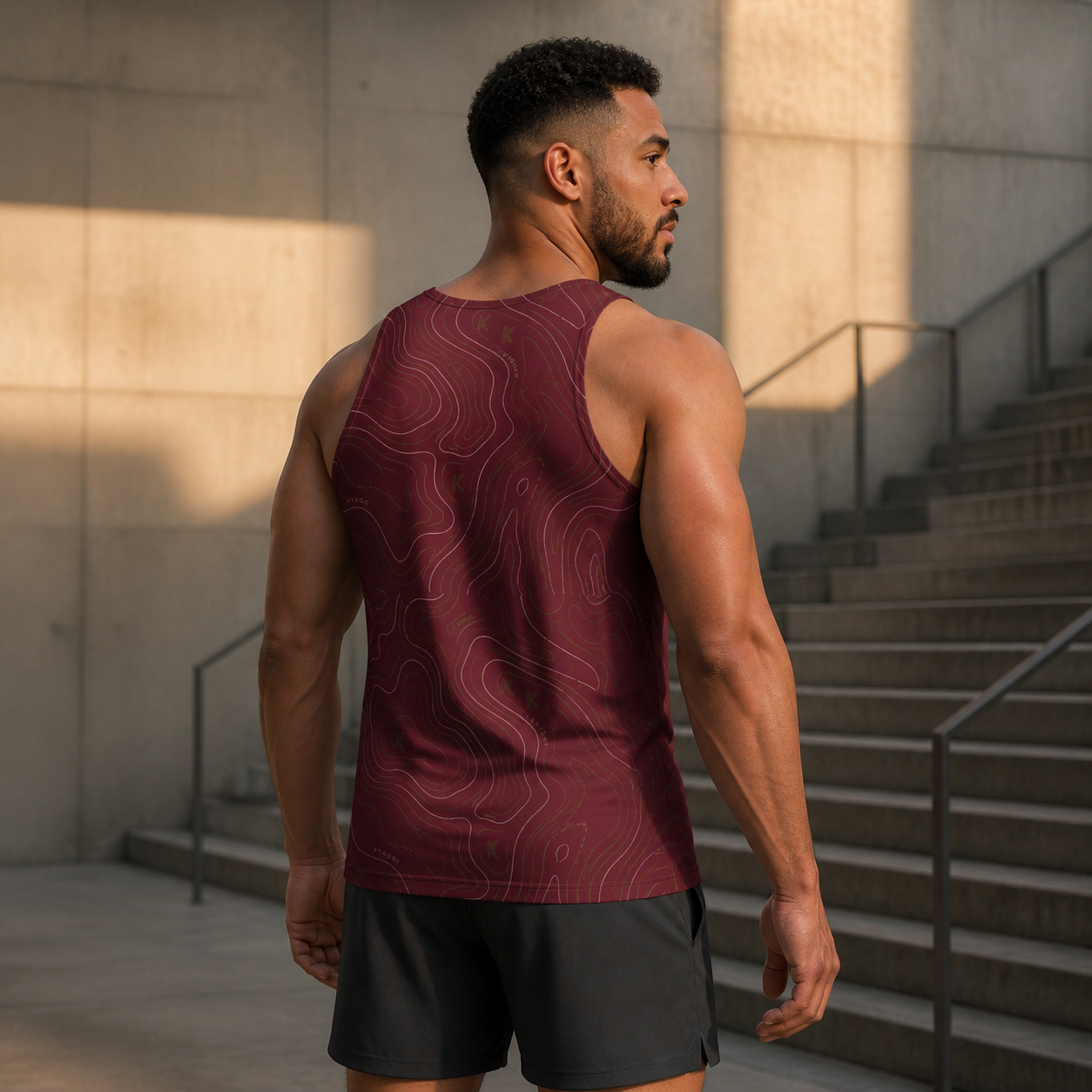 KYNDEO Rift Tank complete rear three-quarter view on Afro-Latino athlete